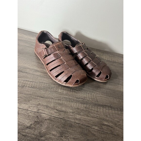 Olukai Mohalu Fisherman Brown Leather Closed-Toe Sandals Sz 12